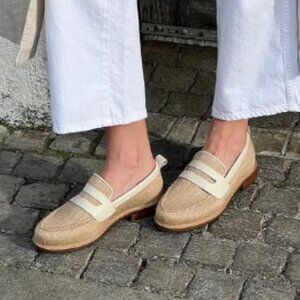 Woven Raffia Penny Loafers in Natural/Cream